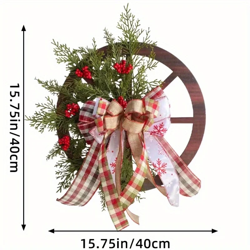 Christmas Decoration Door Wreath Hanging Wooden Roulette Wheel Flower Garland Christmas Pine Cone Garland Home Decoration 40cm