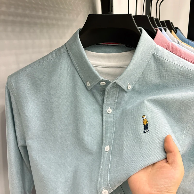 men's cotton100% autumn high quality shirt lapel small grid exquisite high grammage long sleeves leisure business men's clothing