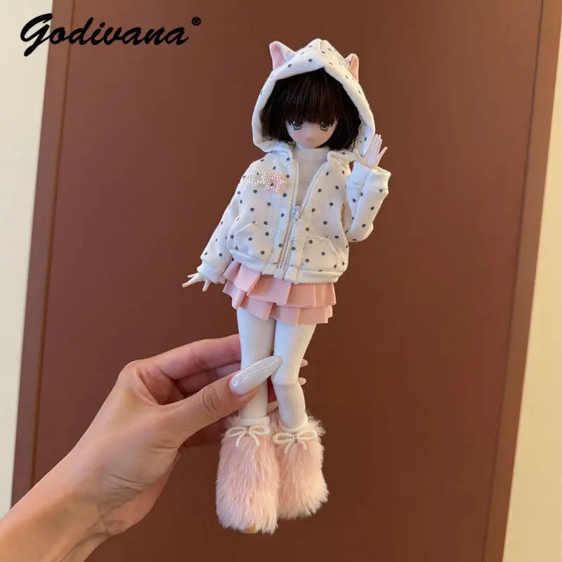 Azone Special 1/6 Ob22 Ob24 Minty 4th BJD Doll Clothes Sweet Cute Polka Dot Hooded Sweater with Skirt Inner Top Leg Warmers Set - view 4