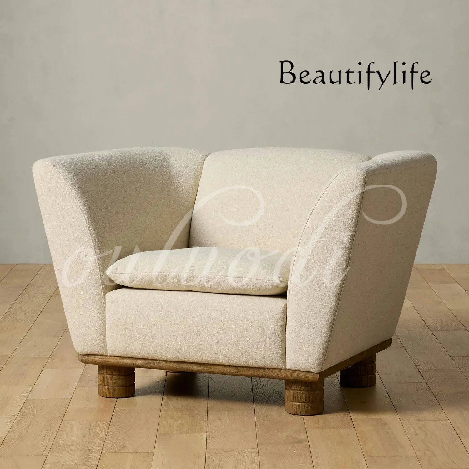 

AS American Retro Solid Wood Three-person Sofa Villa Living Room High-end Cotton And Linen Fabric Sofa Bedroom Oak Single Sofa