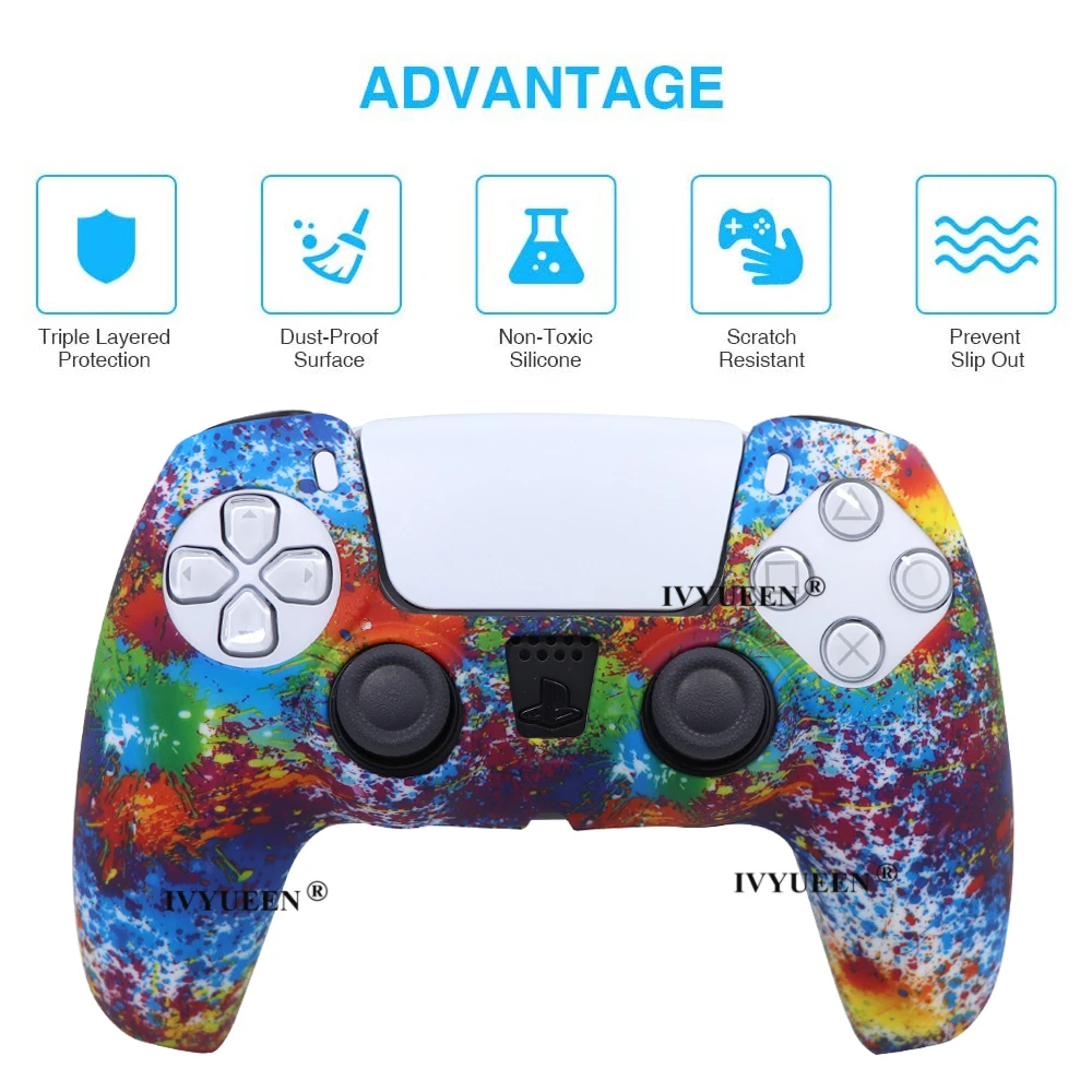 IVYUEEN for Sony PlayStation 5 DualSense Wireless Controller Protection Skin Silicone Case Cover with Analog Thumb Grips Caps