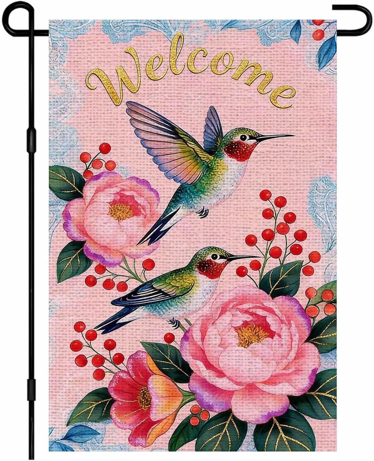 IVN Hummingbird Garden Flag 12x18 Inch – Welcome Floral Outdoor Flag, Double Sided Burlap Spring Summer Yard Flag for Porch  WWP