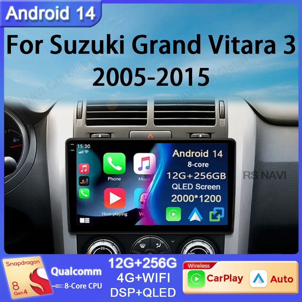 Android 14 For Suzuki Grand Vitara 3 2005 - 2015 Multimedia GPS Car Radio Video Player Navigation BT No 2din Stereo Auto 5G wifi