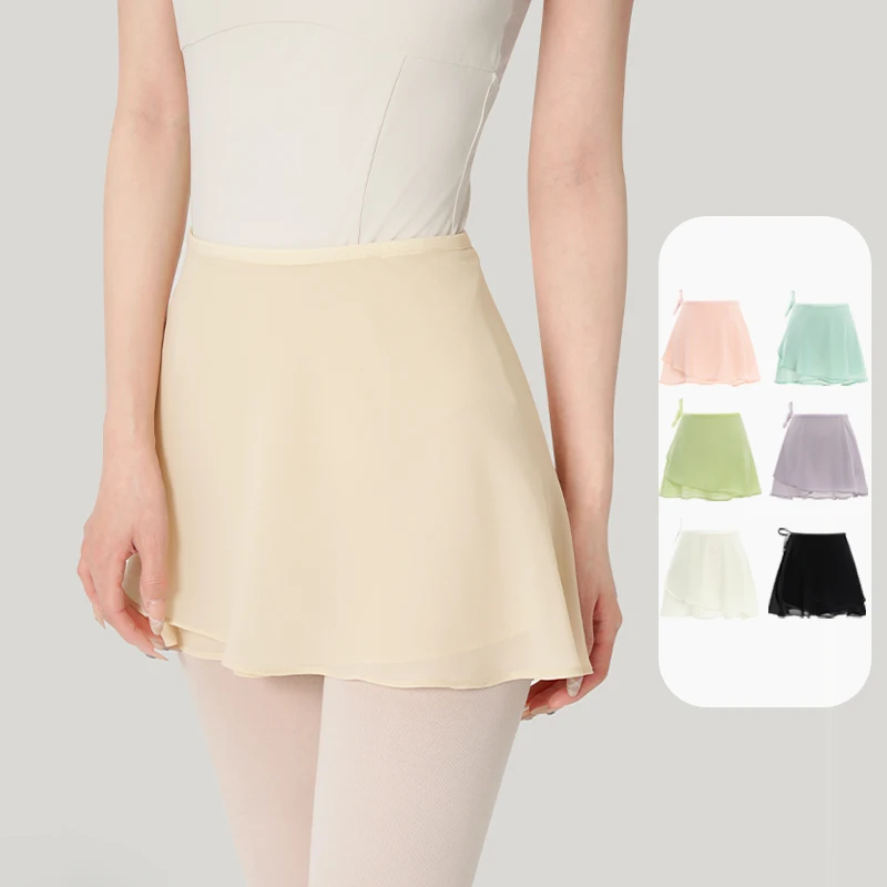 Jupe de danse pour femmes, jupes courtes de Ballet, jupe portefeuille en mousseline de soie à lacets, jupes de danse de ballerine en Polyester pour adultes et adolescents