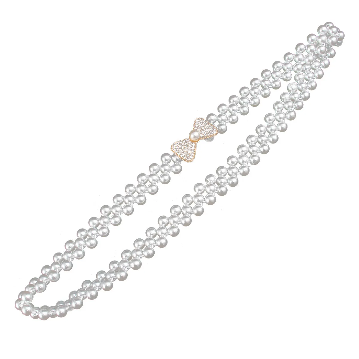 1Pcs Rhinestone Pearl Waist Belt Women Slimming Elastic Waistband Fashion Vintage Dress Belt Delicate Bow Style Waist Chain