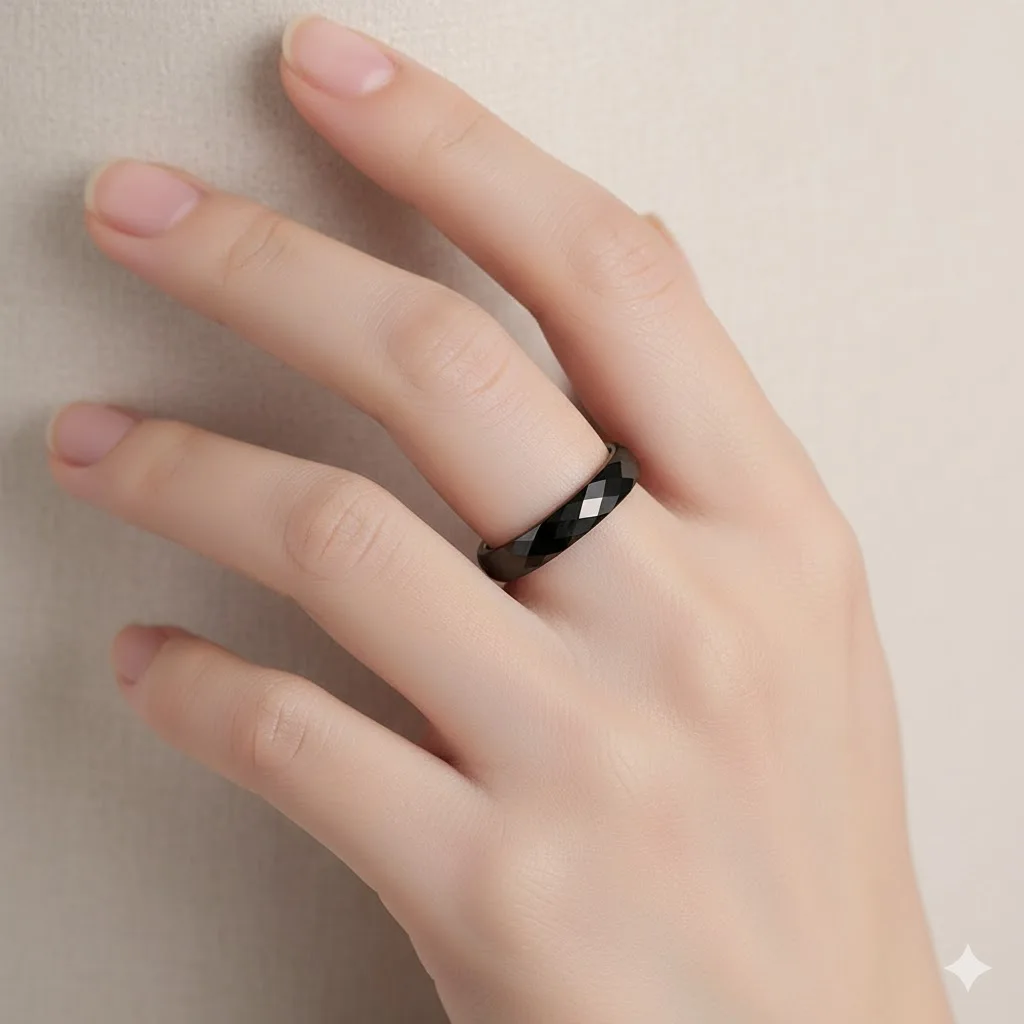 3mm Ceramic Wedding Band for Women, Thin Stackable Plain Rings, Black White Minimalist Ring, Hypoallergenic Jewelry Gift for Her view 3