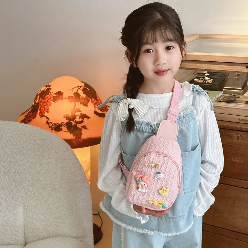 Kawaii Doll Sanrio Chest Bag Cinnamoroll Children's Crossbody Bag Hello Kitty Kuromi Travel Crossbody Storage Bag Children's Gif