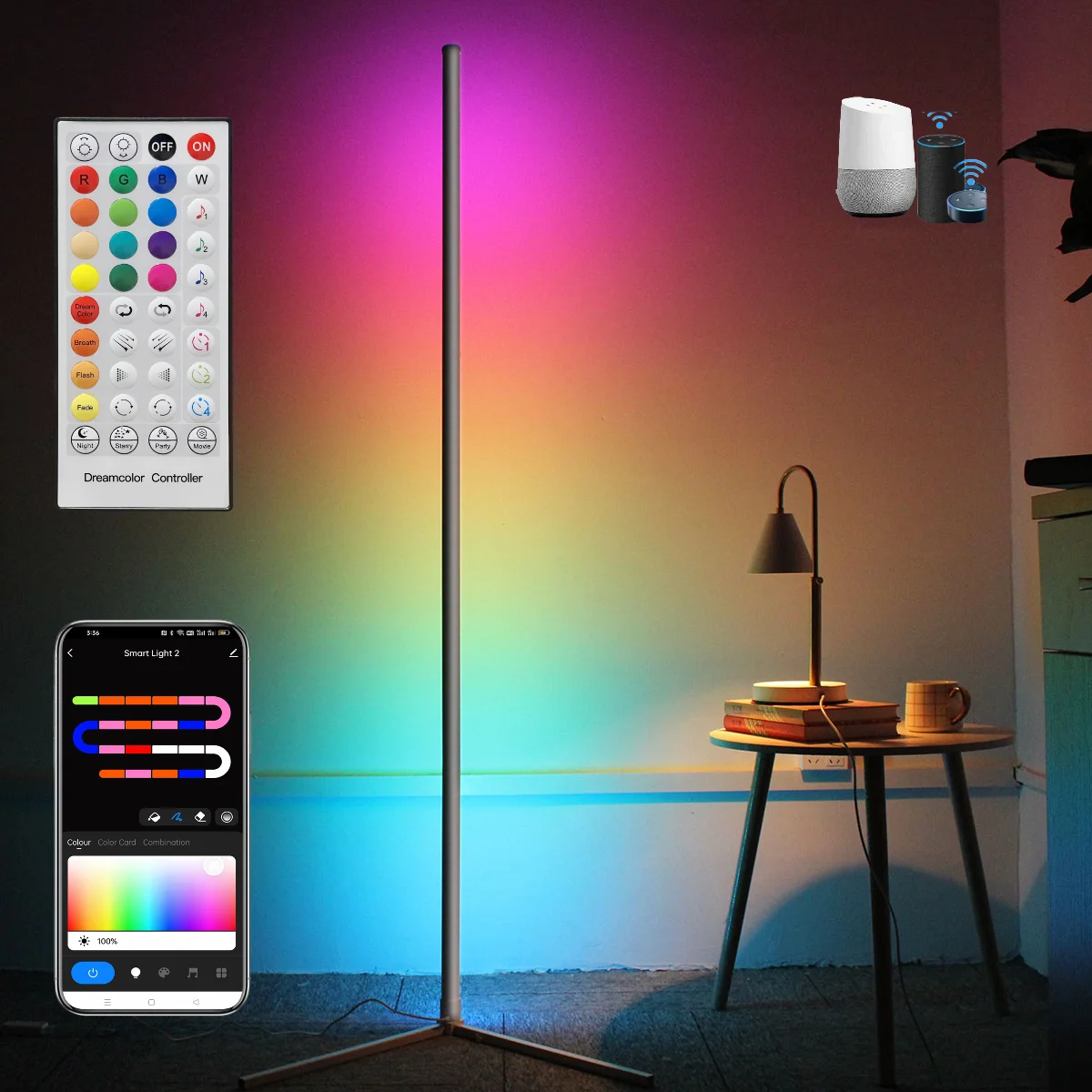 160 cm Smart Tuya RGB LED Ecke Stehleuchte Moderne Stimmung Beleuchtung Fernbedienung APP Steuerung