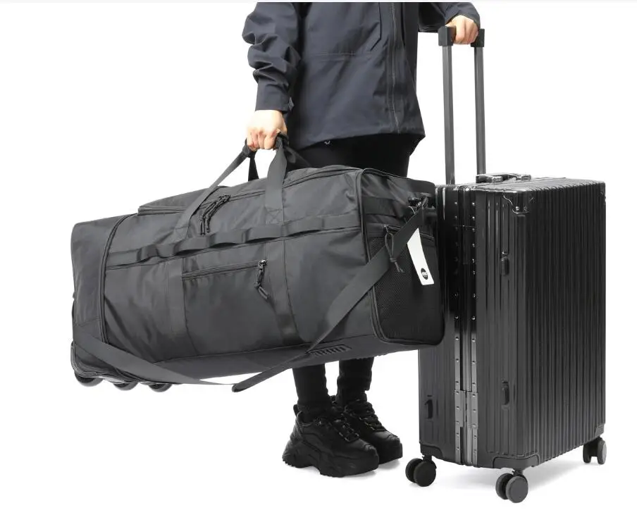 90L Large Capacity Wheeled Rolling Duffel Bag Carry On Travel Trolley Luggage For Moving Trip