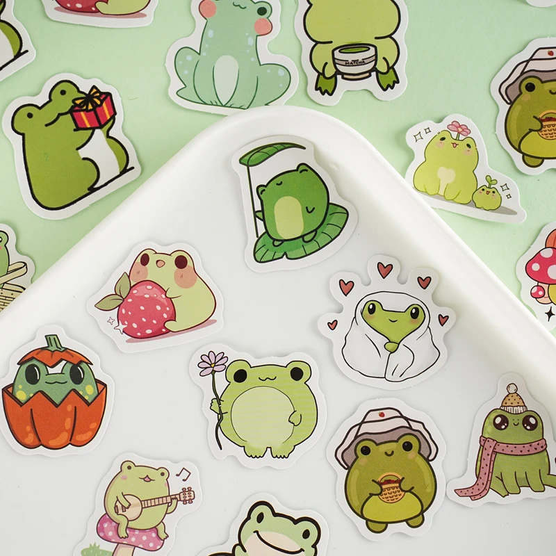 46PCS Fresh Frog Paper Small Sticky Sticker Aesthetic DIY Decoration Scrapbooking Stationery Hand Accounting Supplies  for Kids