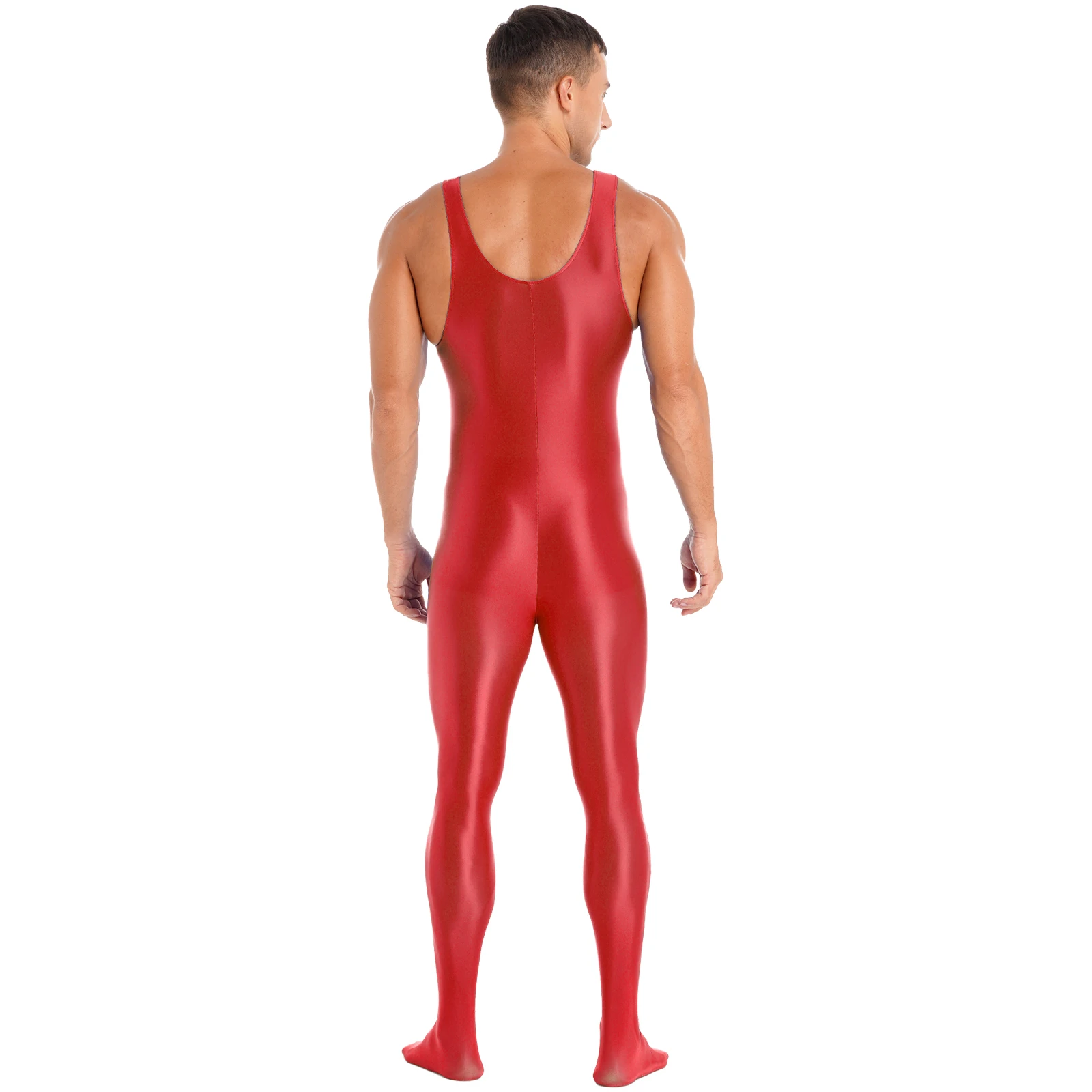 Men Glossy Bodystocking One-piece Nightwear Sleeveless Solid Bodysuit Bottoming Jumpsuit Fitness Workout Sportswear Swimwear