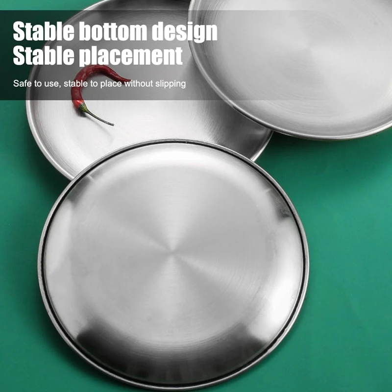 BEAU-Pack Of 5 Stainless Steel Plates, 20 Cm Stainless Steel Round Tableware, Sturdy Stainless Steel Plates, Camping Plates