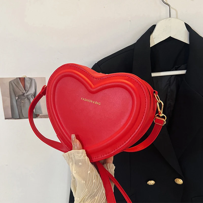 Fashion Heart Shape Crossbody Bags For Women New Solid Color PU Leather Shoulder Bag Casual Ladies Handbags Designer Female Bags image 2