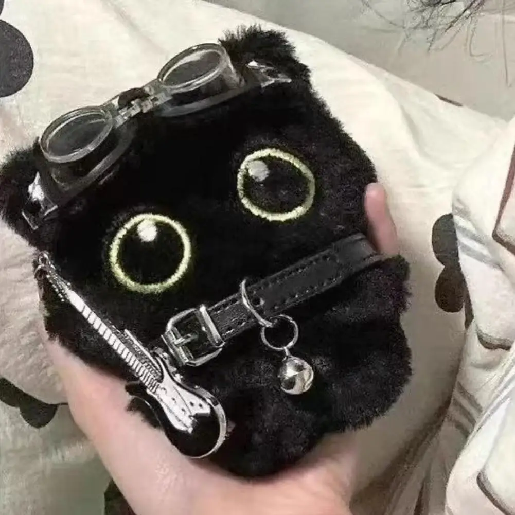 

Cute Punk Black Cat Doll Pendant Rock Collar Guitar Plush Toy Holiday Birthday Gift Baby Pendant Keychain 15cm