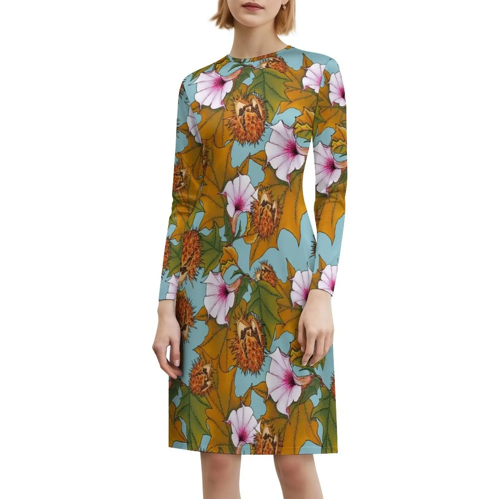 فستان Datura النسائي الهيب هوب ملابس الشارع الشهير مطبوع عليه رسومات جرافيكية للحفلات والنوادي ملابس نسائية بنمط زهور الداتورة