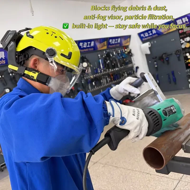 Integrated Powered Air-Purifying Respirator Helmet for Grinding Welding, with LED Light, Anti-Fog Face Shield Silicone Mask