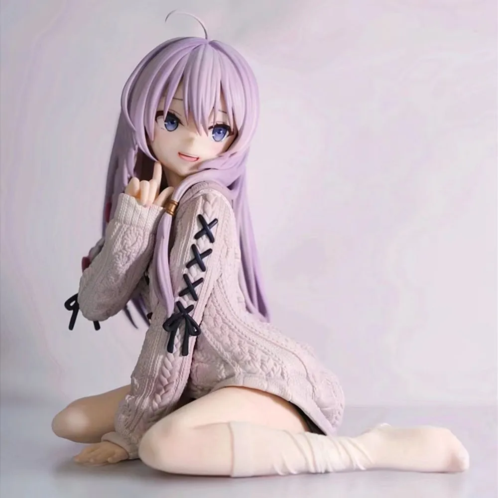 13CM Anime Wandering Witch: The Journey Elaina Figure Knitted Sweater Kneeling Figure Toy Gift Collection Action Figure PVC