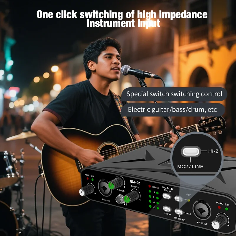 Audio Interface With Microphone 48V Preamp 32-bit/384KHz Audio Resolution For Electric Guitar Live Professional Studio Singing