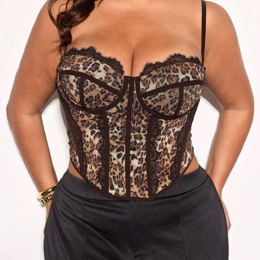 

New Plus Size Corset Top Sexy Leopard Dot Wear Large Size Corset Fishbone Bust