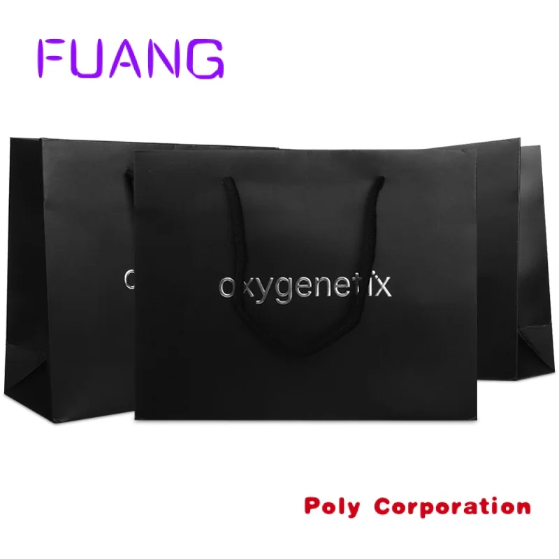 Bolsas de regalo de papel de compras de lujo con logotipo impreso personalizado, embalaje con asa de cinta, negro mate