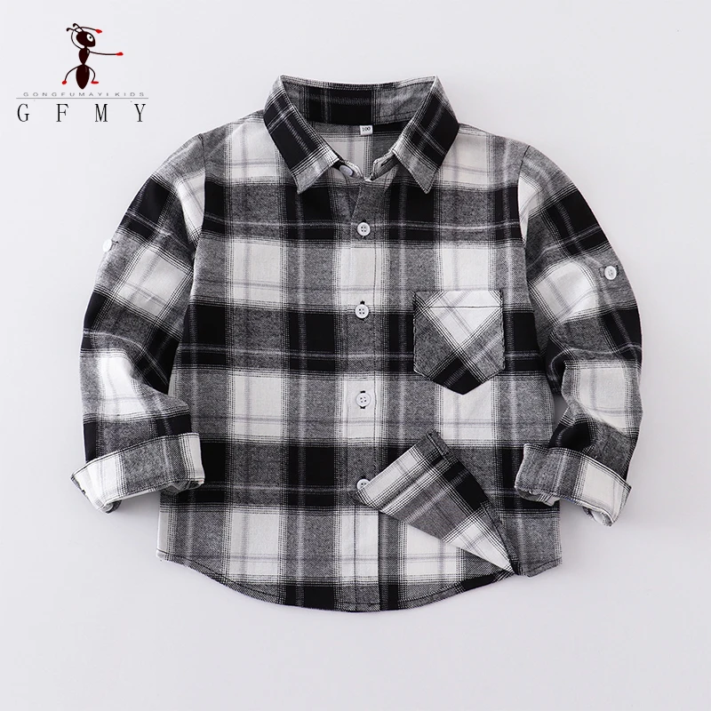 قمصان الأطفال بأكمام طويلة 100% القطن نحى منقوشة بلوزة الفتيان الفتيات الأوسط الصغير الاطفال بلايز معطف 2T-14T الخريف الملابس