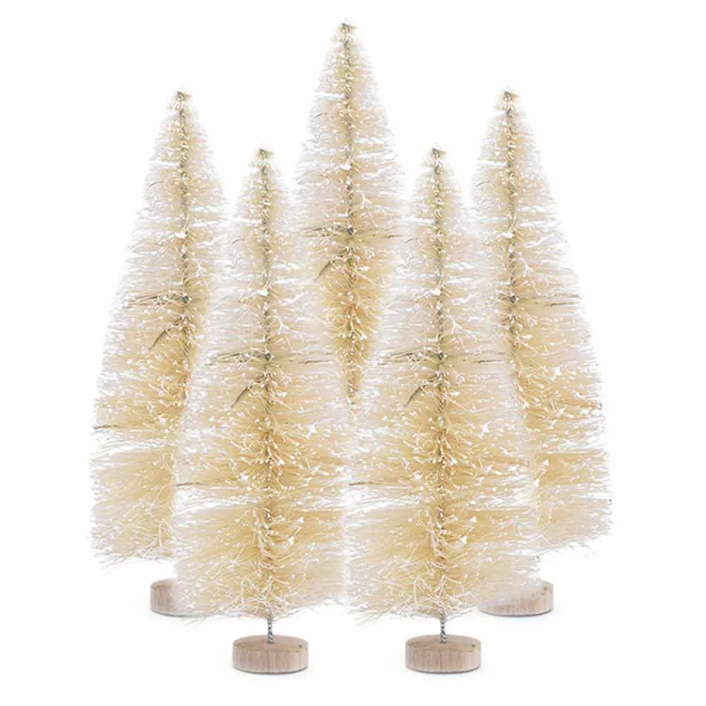 

5Pcs Mini Cedar Christmas Trees Fake Sisal Silk Snow Tasson Tabletop Craft Ornaments Xmas Navidad Festivial Decoration