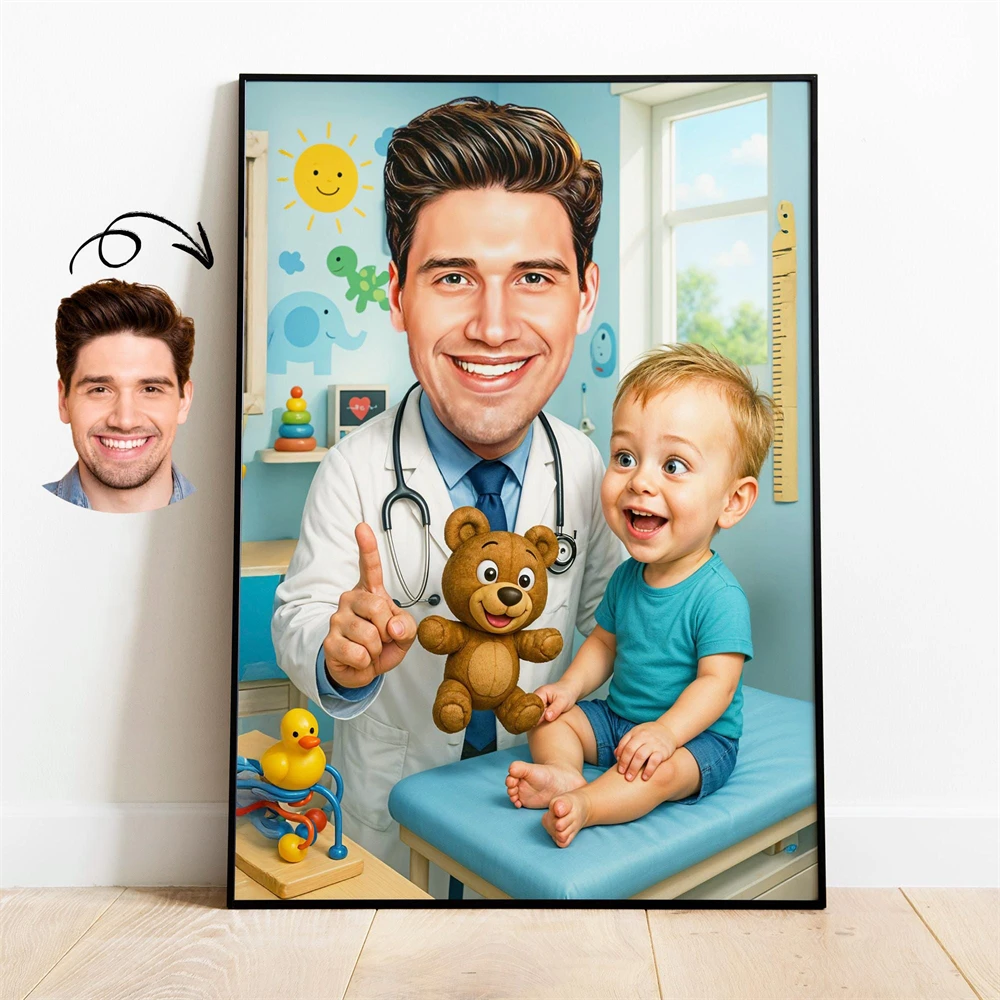 

Cartoon Pediatrician Portrait Poster Pediatrician Gift Female Pediatrician Cartoon Portrait Art Canvas Painting Office Decor