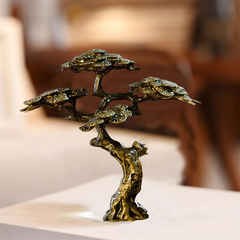 Mini Welcome Pine Miniature Figurine Copper Small Faux Tree Decor for Bonsai Tree Statues Miniature Landscape Decorations