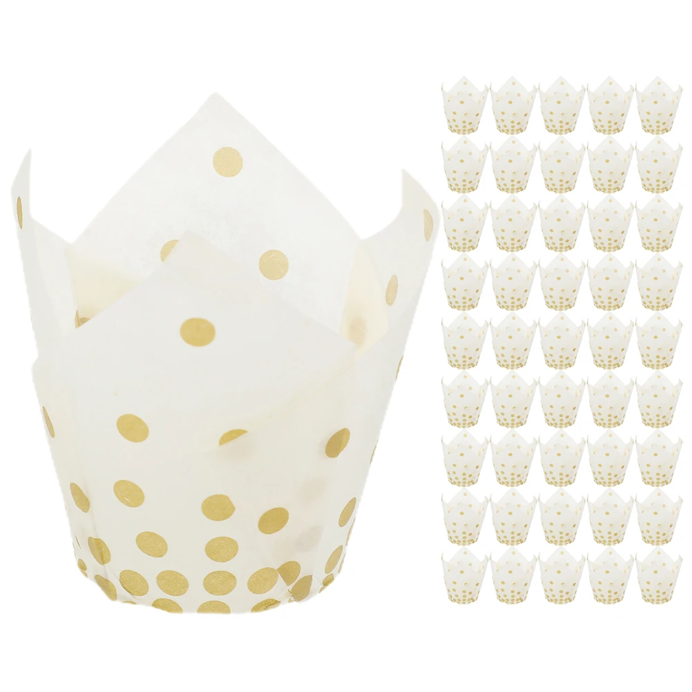 

100 Pcs Cake Cups Paper Cupcake Liners Fashionable Muffin Wrappers Tulip Baking Cups Food Grade Safe Party Supplies