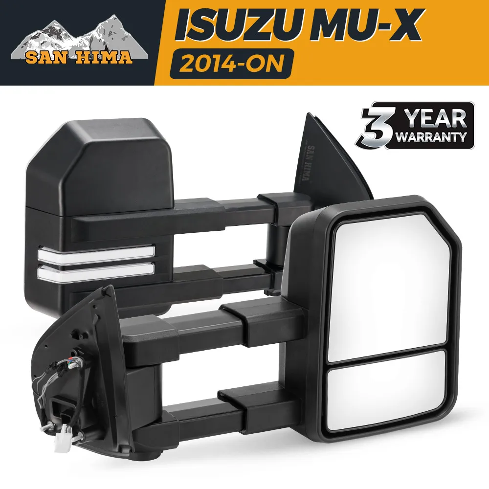 SAN HIMA Black Pair Turn Signal Light Wide Side Extendable Towing Mirrors Fit for Isuzu MU-X 2014-ON