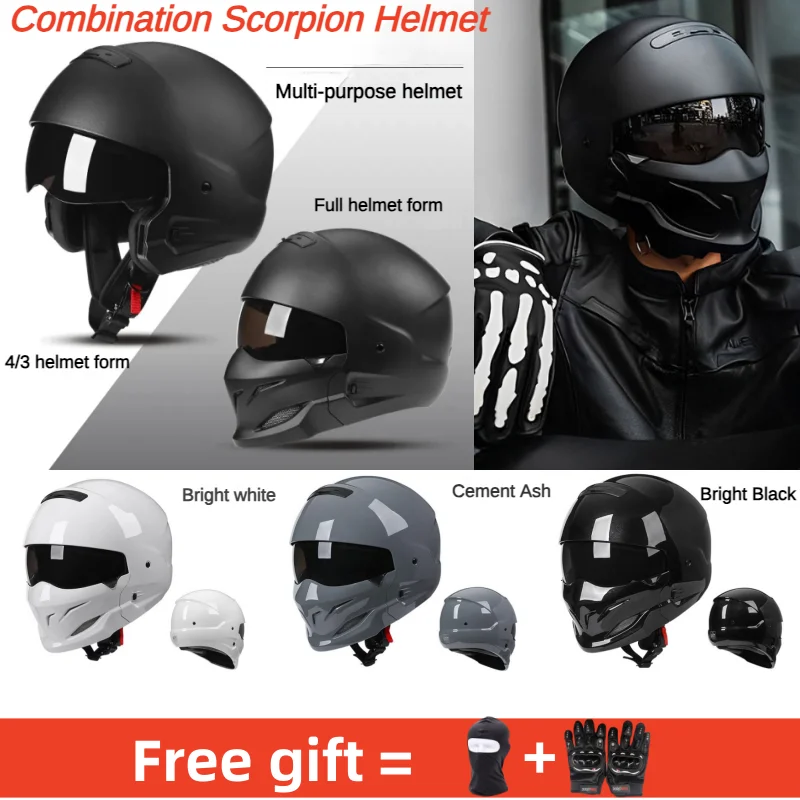 Retro Scorpion Combination Helmet Riding Motorcycle Four Seasons Breathable Cool Noise Reduction Half Helmet  Full Face Helmet