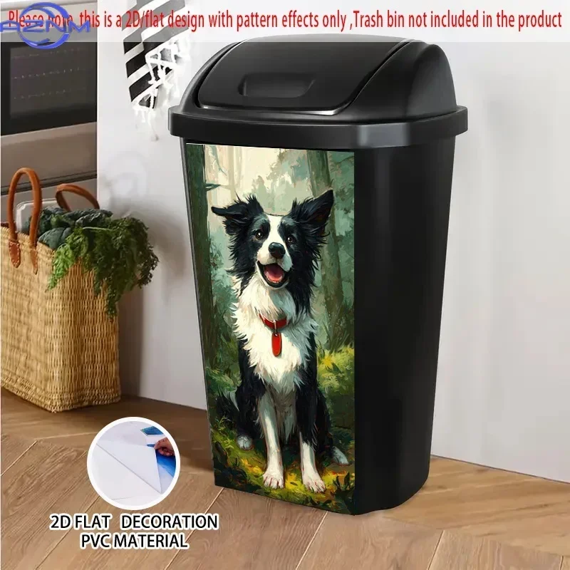 1pcs Border Collie in Forest Self-Adhesive PVC - Decorative Dog Bin Decals Suitable for Outdoor Waste Bins, Pet-Look Trash Can