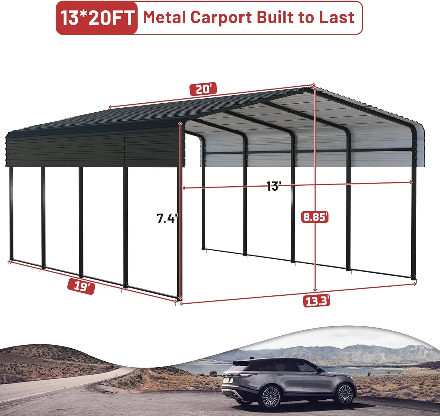 Metal Carport 13 x 20 FT with Heavy Duty Metal Frame & Galvanized Steel Roof, Metal Car Garage, Sturdy Canopy Shelter for Car, T