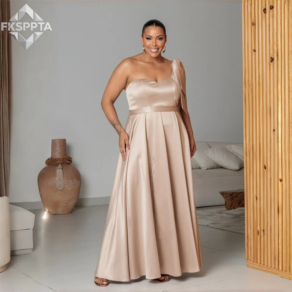 Plus Size 2026 Long Bridesmaid Dresses For Black Women One Shoulder A Line Floor Length Satin Maxi Wedding Guest Gowns Cheap