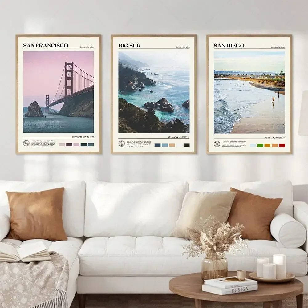 Frameless Canvas PaintingCalifornia Famous Landscape Oil Painting Bay Area San Francisco San Diego Print Travel Wall Art Canvas