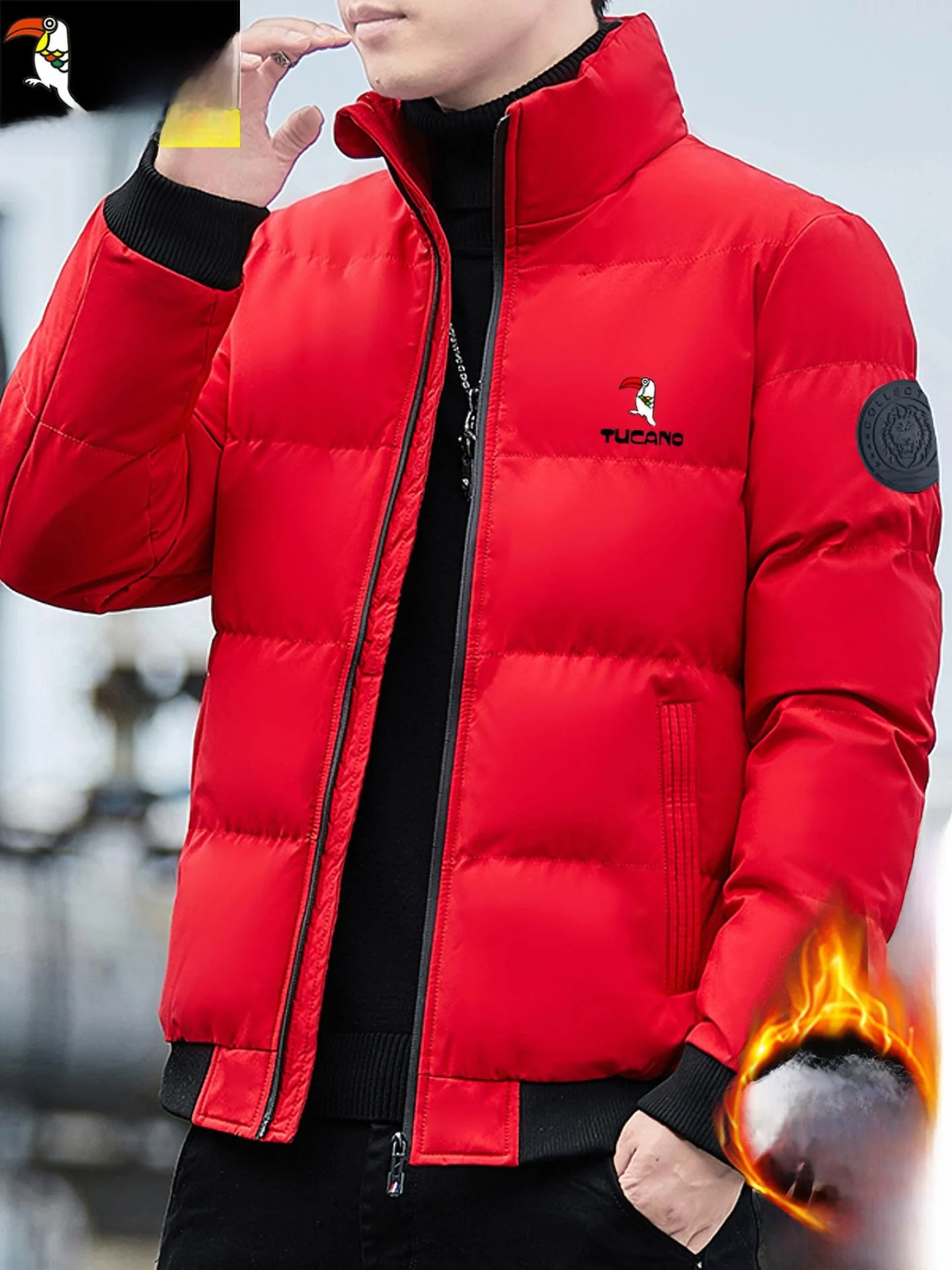 ملابس خارجية شتوية من القطن من TUCANO للرجال معطف دافئ من القطن بياقة واقفة وسحاب للإغلاق طويل Sve للشباب...