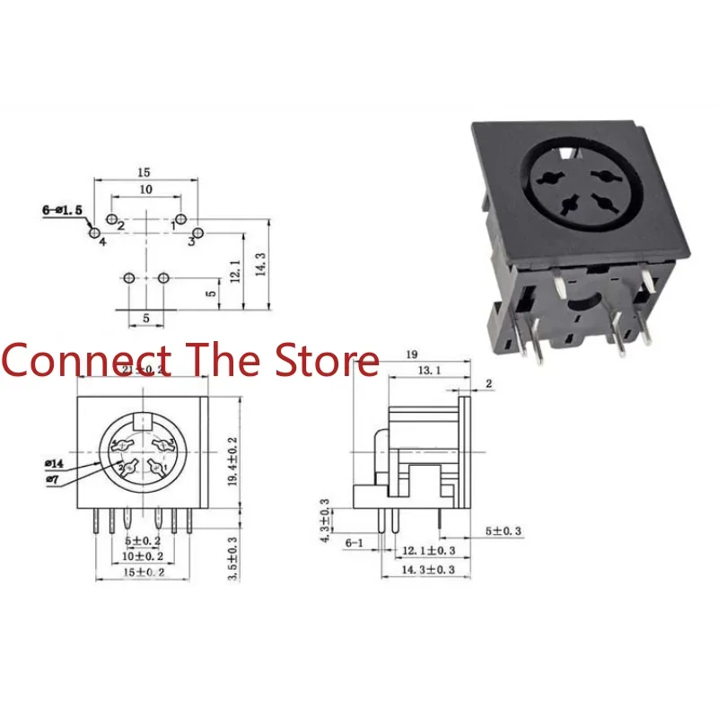 10PCS Supply Large DIN 4P Female Base 90-degree Plug Plate Type     Computer     Connector