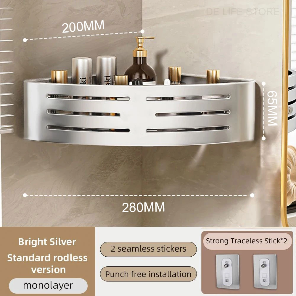 1-2PCS Badkamer Hoekplank met Plastic Haak Handdoekstang Geen Boorruimte Aluminium Douche Opbergrek Badkamer Organizer