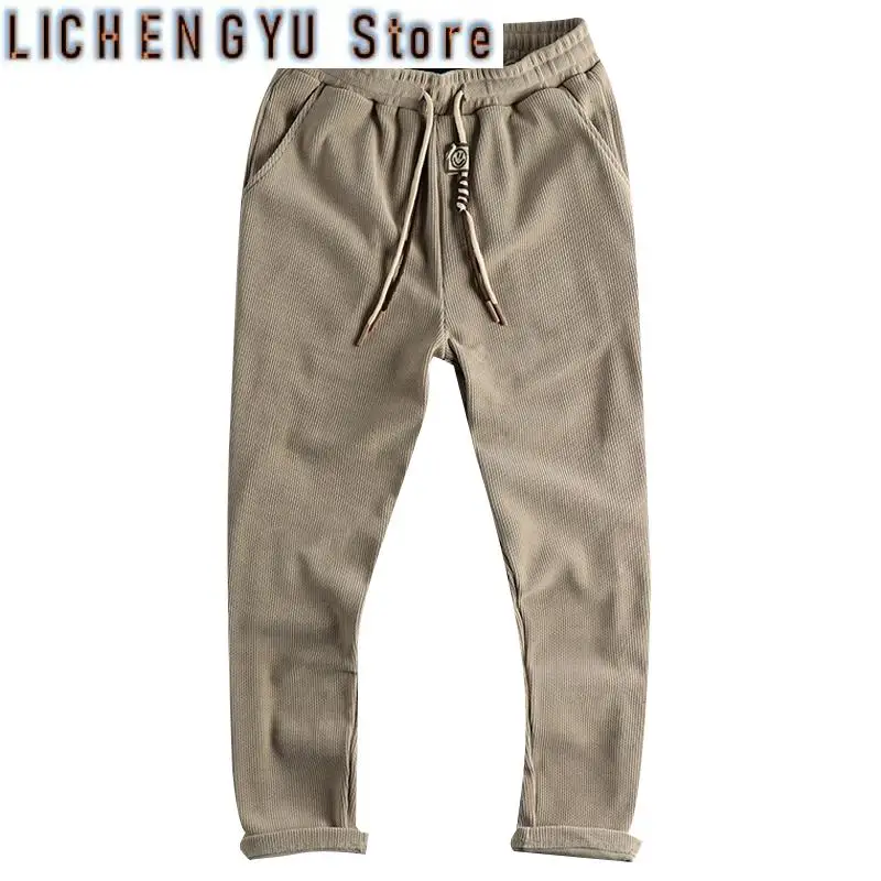 خريف جديد الأمريكية الرجعية الشنيل محبوك Sweatpants الرجال بسيطة الوزن الثقيل فضفاض مستقيم عارضة الرياضة الشباب السراويل