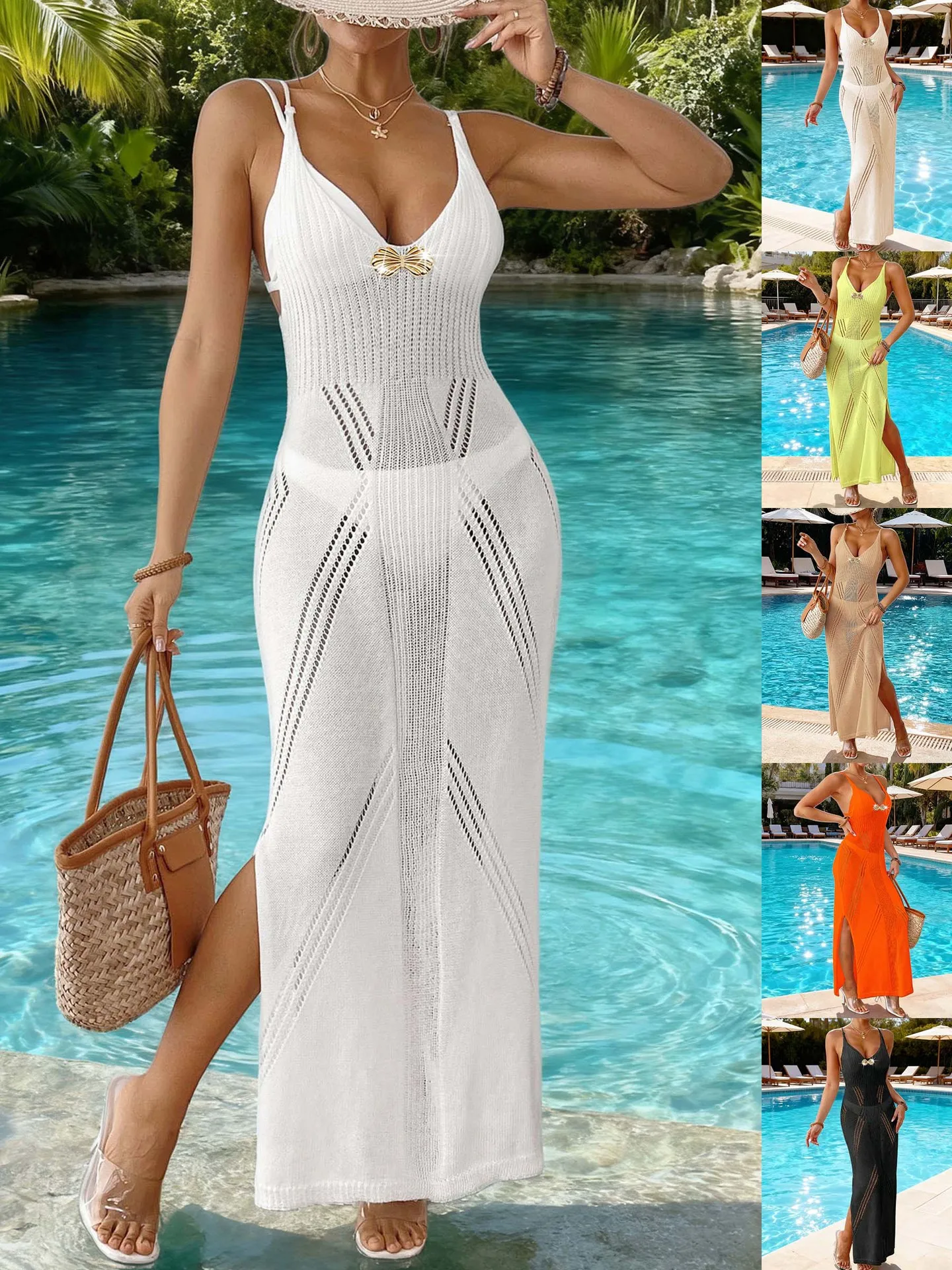 

Sexy Tie Slit Dress Metallic Bow Spaghetti Strap Beach Dress Vacation Resort Playa Dress Light Flowy Summer Sundress.