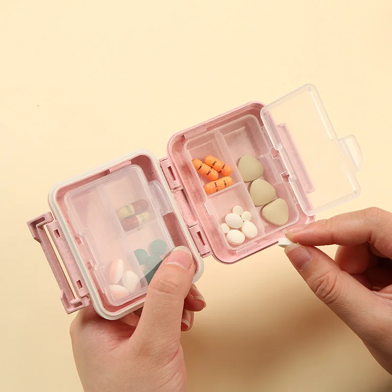 المحمولة القمح القش طبقة مزدوجة قفل ختم مقاوم للرطوبة 6-مقصورة صندوق دواء اللوحي المنظم حقيبة للتخزين