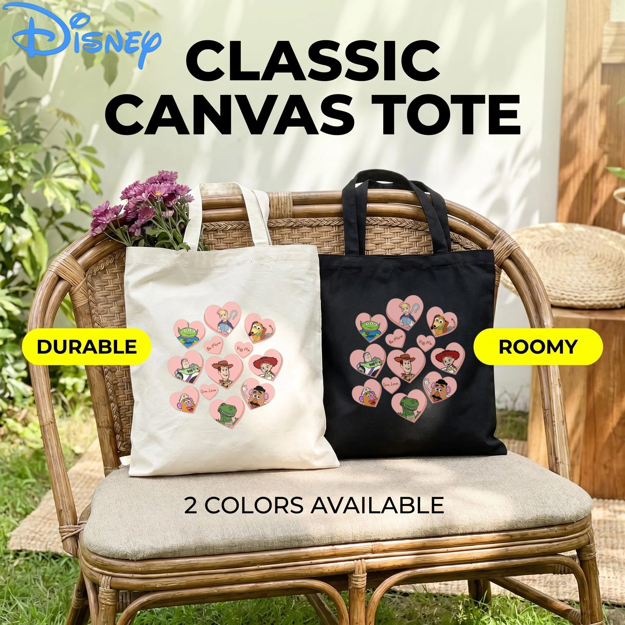 

1PC Kawaii Disney Toy Story Canvas Shopping Bag, Full Characters Daily Handbag for Fans