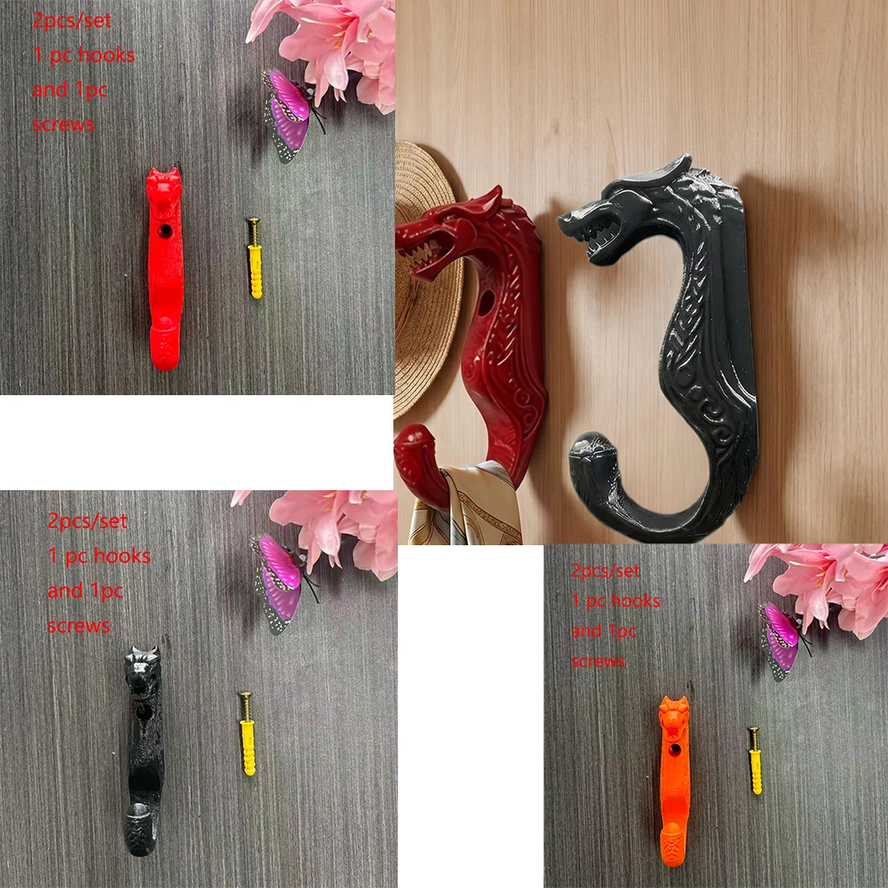 2-Pack Creative Dragon Head-Shaped Wall Storage Hooks, Includes 1 Dragon Head Hook and 1 Expansion Screw, Single-Hole Screw Wall Hooks, Exquisite Carving Design, High-Quality Materials, for Hanging Clothes in the Bedroom, Entryway Storage, Study Room Decoration, Home Enthusiasts, Halloween, Housewarming, Unique and Practical Items (Nails Included)