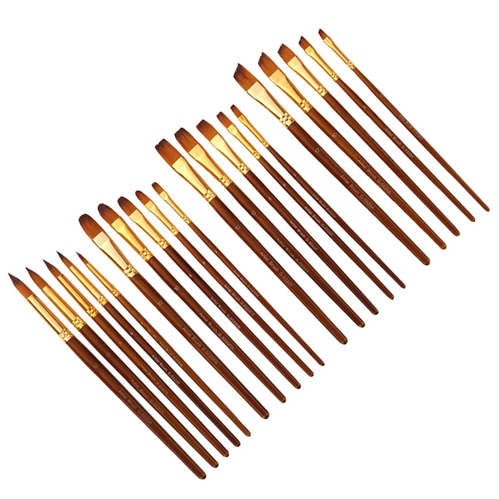 

5pcs Nylon Bristle Paint Brushes For Oil Acrylic Gouache Painting Flat Tip Wood Handle Set Kids Artists Drawing Tools Art