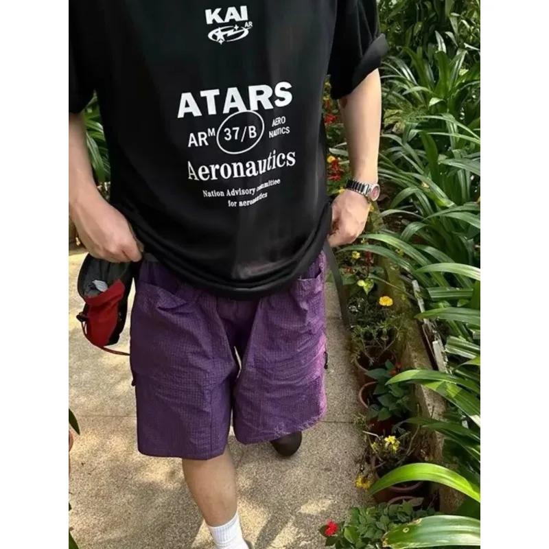 American Retro Dstring Multi-ket Workwear orts Men's Summer Loose Large Size Thin Casual Versatile Five-Quarter Pants