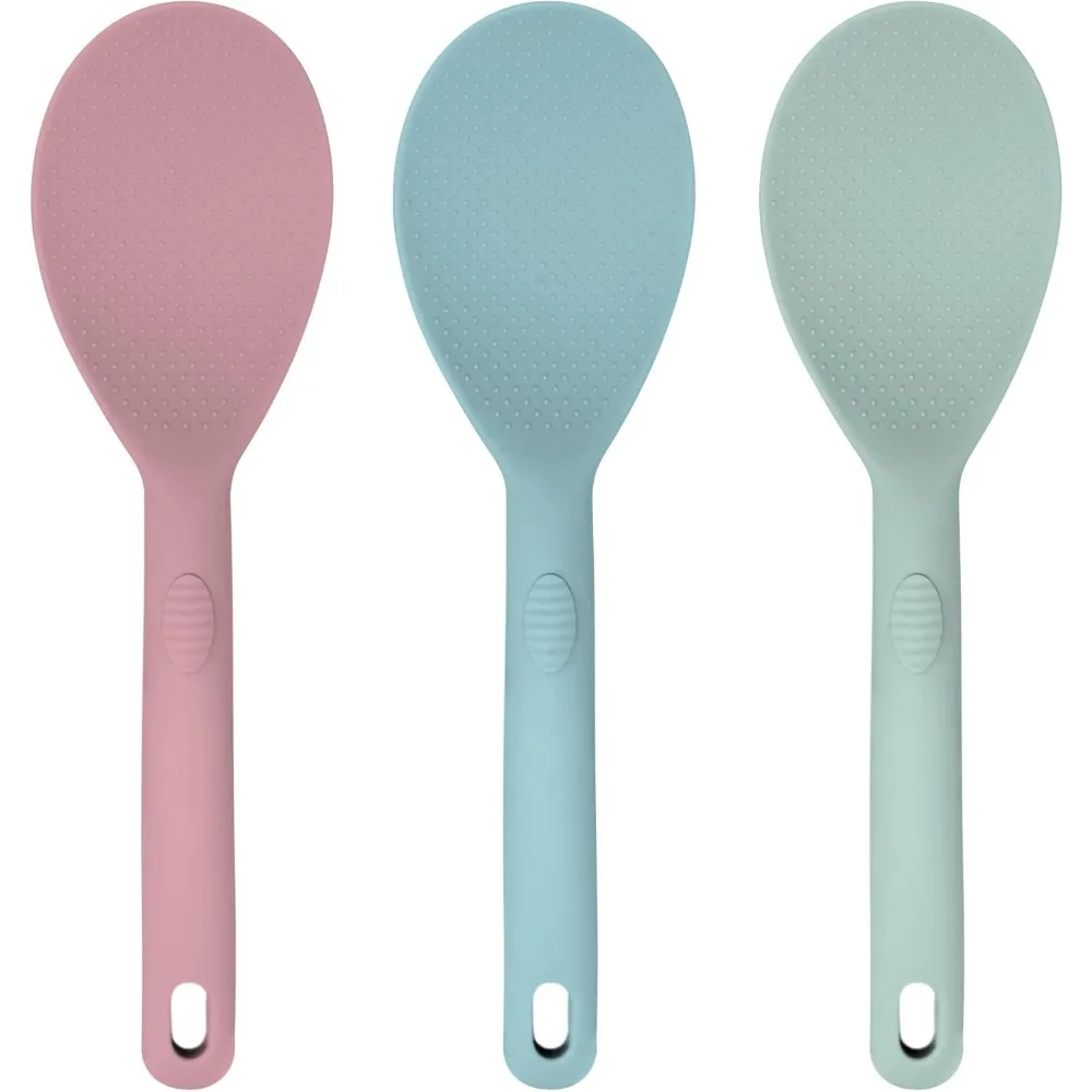 

3 pcs colorful silicone rice paddle, heat resistant non-stick rice spoon spatula with comfortable handle for cooking and serving