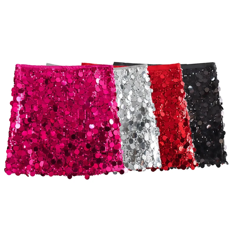 

High Waist Sequin Mini Skirt Woman Fashion Shiny Glitter Zipper Party Festival Skirt Four Color Elegant Short Skirts