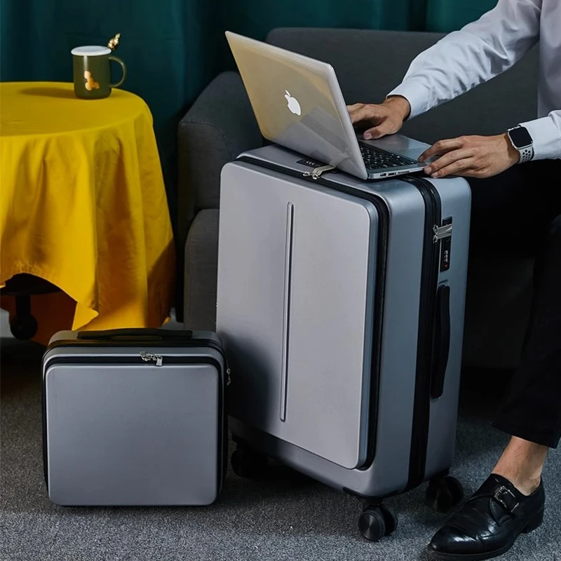 Valise à roulettes d'embarquement pour ordinateur portable à ouverture frontale pour hommes, petite boîte à verrou de voyage d'affaires, ensemble d'optiques, séparation sèche et arrière, 20 po, 24 po