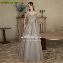BeitifuBaby Women's Prom Dresses Vestidos Elegantes Princess Style Ruffles Off The Shoulder Ball Gown Evening Dress for Women