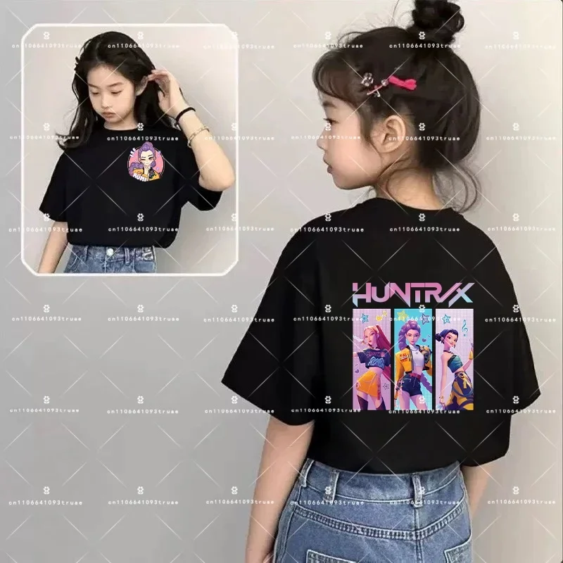 

Футболка Fun Huntrix Kpop Demon Hunters 2026 для мальчиков и девочек, подарок для фанатов, летняя футболка с круглым вырезом и коротким рукавом, модная детская футболка